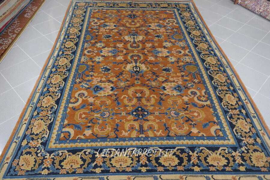 tappeto cinese samarkanda antico da salotto fondo salmone al collare di nubi in lana 280x187 cm
